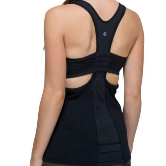 Lululemon Tone It Tank Cutout Mesh Built-In Bra Light Luxtreme Black Size 4 - Picture 1 of 6